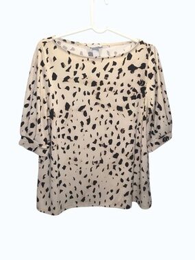 H&M Cream Black Abstract Print Oversized Blouse Top Size Large